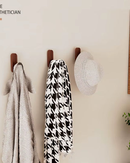 Self Adhesive Mounted Walnut Wood Wall Hooks for Hanging Clothes, bathroom Towels, kitchen napkins 