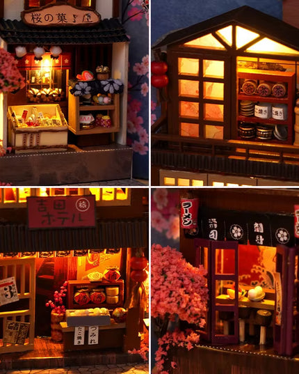 DIY book nook kit , bookshelf small ally way decoration with lights