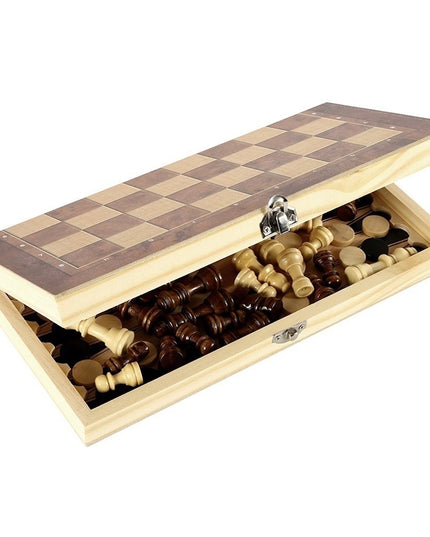 3 in 1 folding Wooden games set (chess / checkers / backgammon )-34x34cm