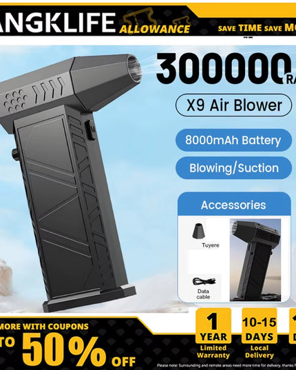 130000RPM Wind Speed Turbo Jet Fan, Multi use adjustable powerful air blower garden cleaning, car wash, fire..