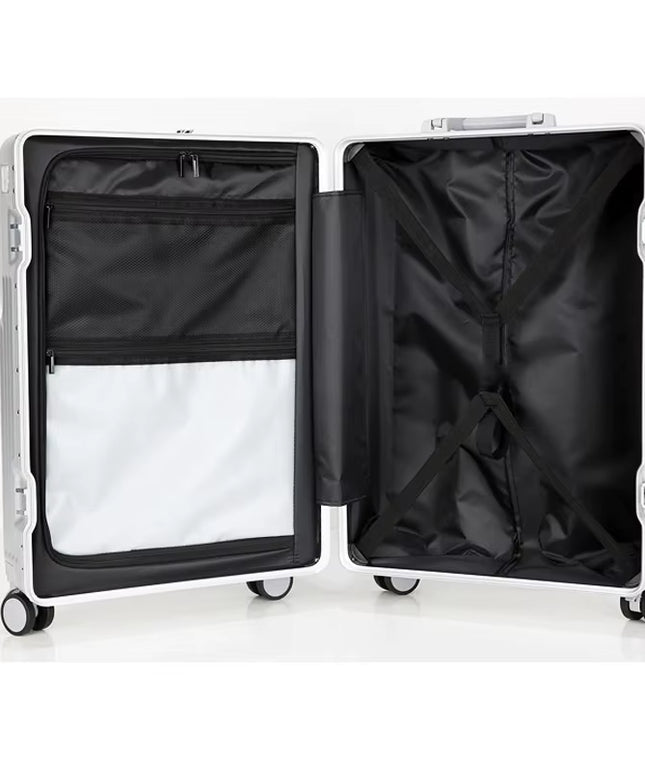 27 inch Strong Aluminium Frame luggage, Front Opening section, with USB and Cup Holder