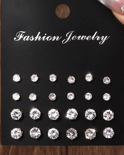 12 Pairs of simple luxurious earrings set 4-6-8 Mm