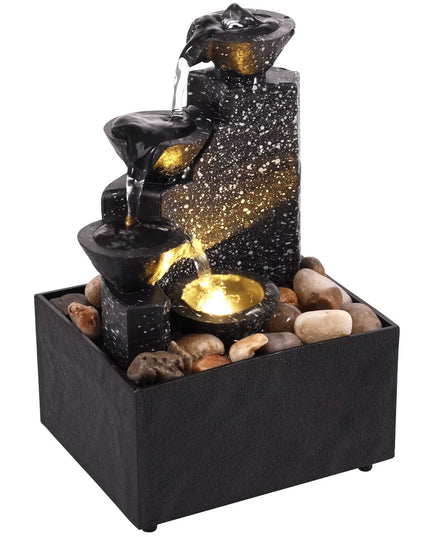 Tabletop relaxing flowing Waterfall with soft lights 