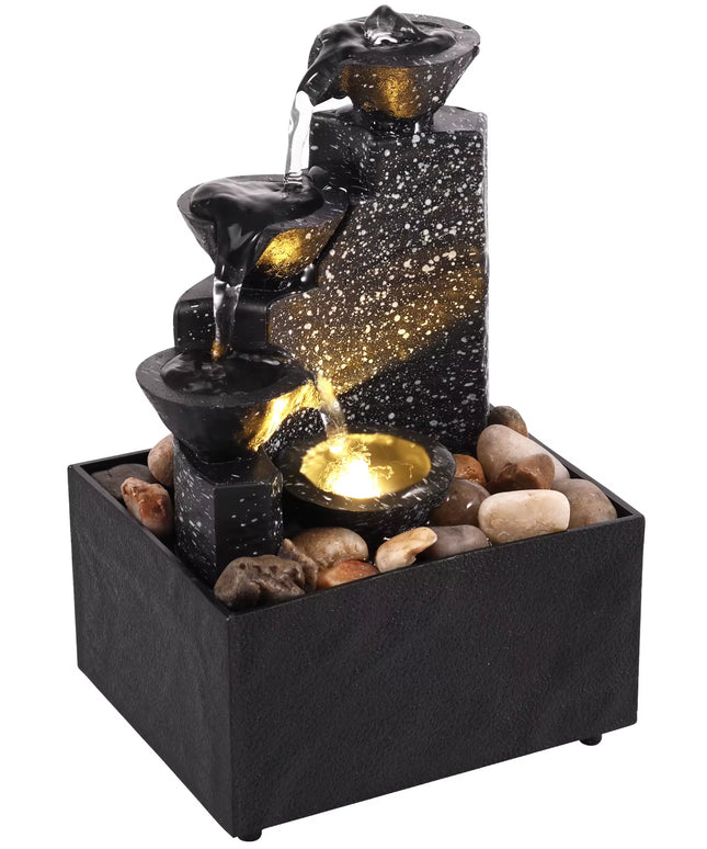 Tabletop relaxing flowing Waterfall with soft lights 