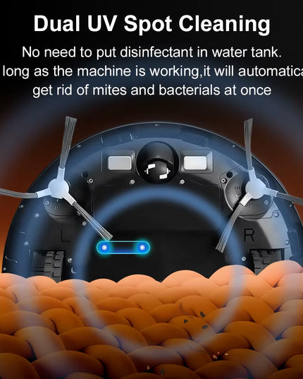 ABIR K30- Smart Robot Vacuum Cleaner + Mopping ,Smart Carpet Floor Washing ,Self-Cleaning Dustbin, Dual Laser,UV Spot Cleaning,240Mins Runtime & 3yrs warranty 