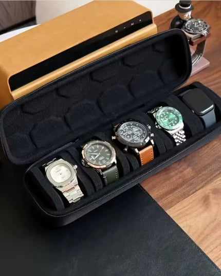 1Pc 5-Slot Watch Case | Hard Shell Travel Organizer with Pillow Insert 