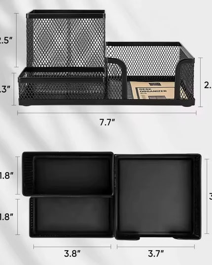 Mesh Desk supplies Organizer with Pencil Holder and Storage Baskets for Desktop Accessories, 3 Compartments