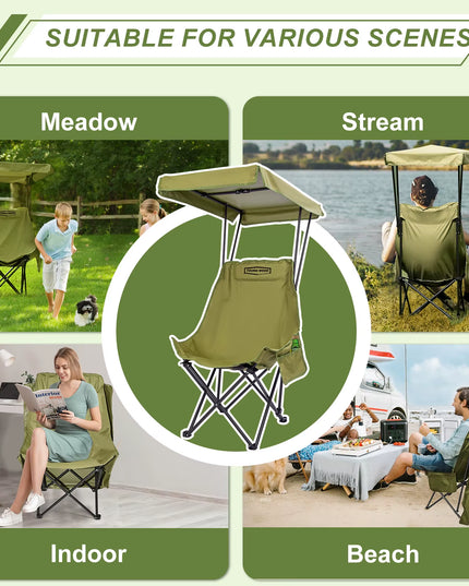 Portable Camping Chair with Shade Canopy, Foldable & Lightweight, Oversized for All, Easy to Open and Close-2pcs set