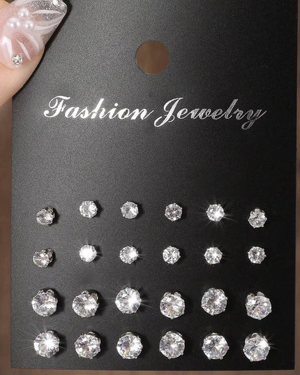 12 Pairs of simple luxurious earrings set 4-6-8 Mm