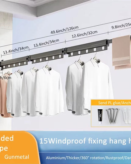 126cm Folding and Extendable sturdy 2 in 1 Clothes Hanger and shower curtains mount wall mount