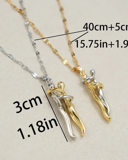 Stainless Steel Couple Hugging Necklace Pendant for Women & Men- Gold and Silver Color chains 