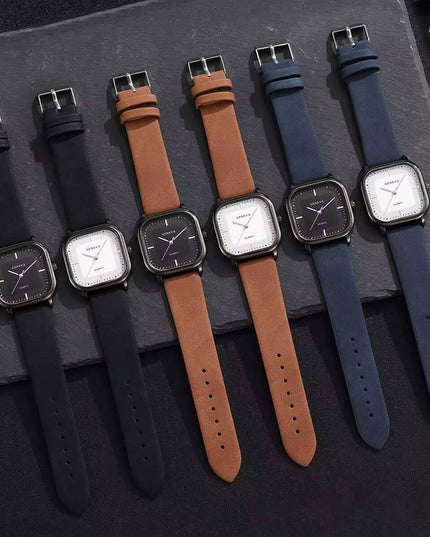 Unique slick Square Minimalist Quartz Movement men's Watch with Casual Leather Strap (Without Box）
