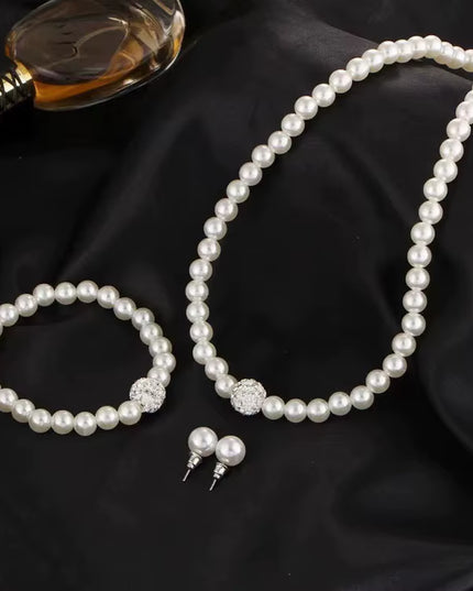 women's 3 PCS silver Pearl jewelry set (Necklace +Bracelet +Earring)