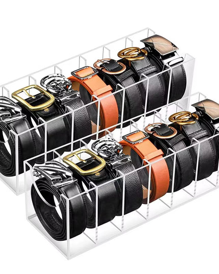 7 Grid Belt Organizer Boxes,Acrylic Belt Storage Holder for Closet,Display Case for Tie,Bow Tie