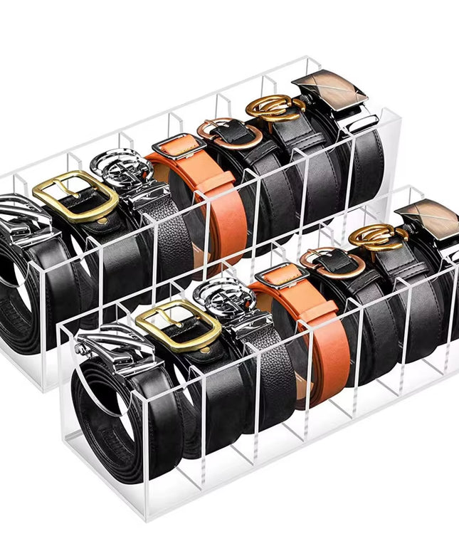 7 Grid Belt Organizer Boxes,Acrylic Belt Storage Holder for Closet,Display Case for Tie,Bow Tie