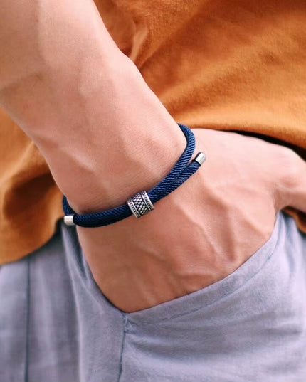 Mens classic Adjustable Nylon Cord Chain Viking Bracelet- Navy Blue