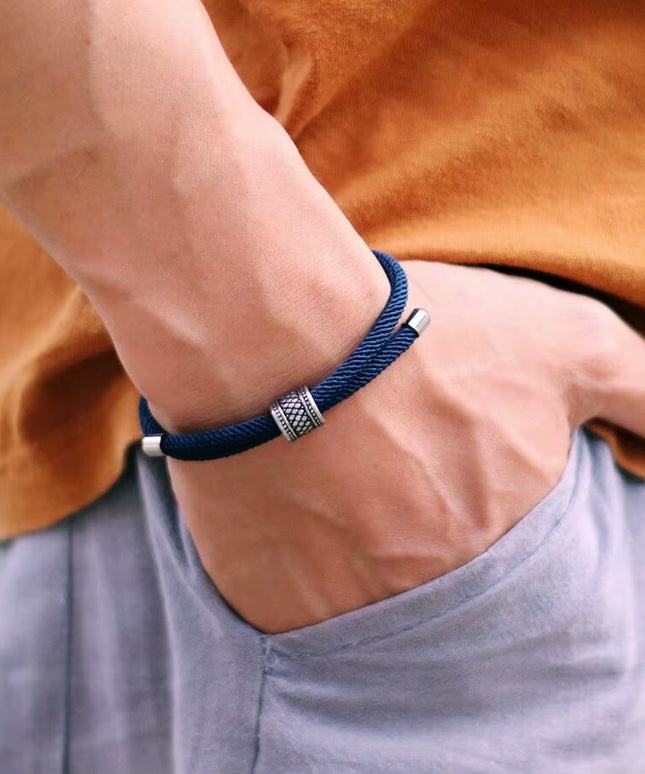 Mens classic Adjustable Nylon Cord Chain Viking Bracelet- Navy Blue