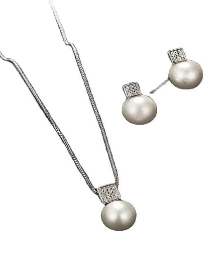 2 PCS imitation Pearl silver necklace and earirng set 