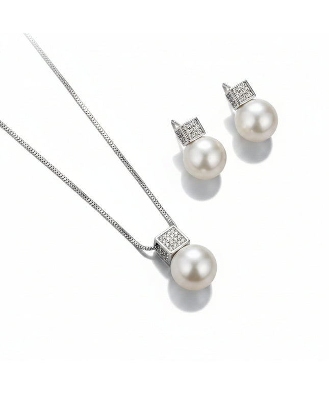 2 PCS imitation Pearl silver necklace and earirng set 
