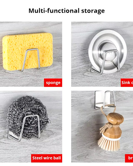 2Pc Stainless Steel Sink Sponge Rack or wall mounted Kitchen Supplies holder 