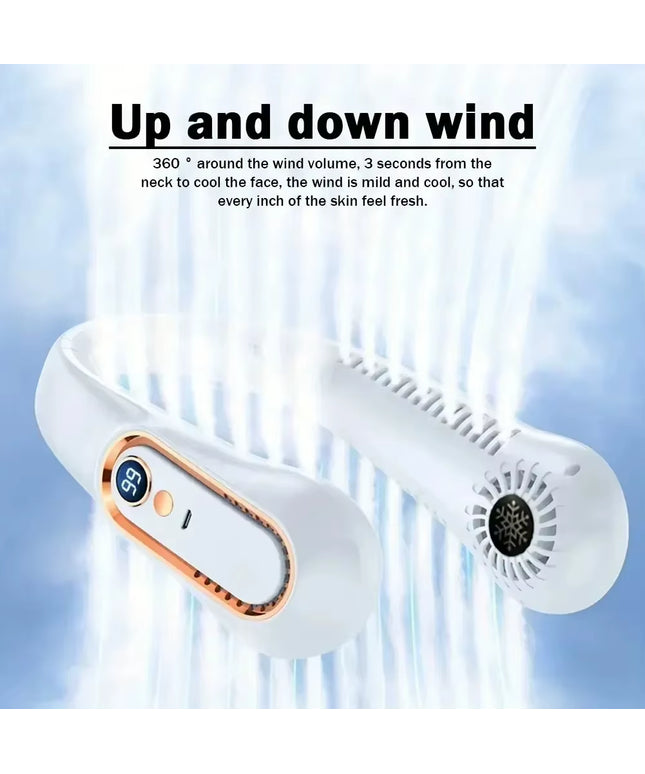Hanging Neck Style Portable USB Charging Air Cooler fan and Comes with 5-Speed Adjustment with LED Display