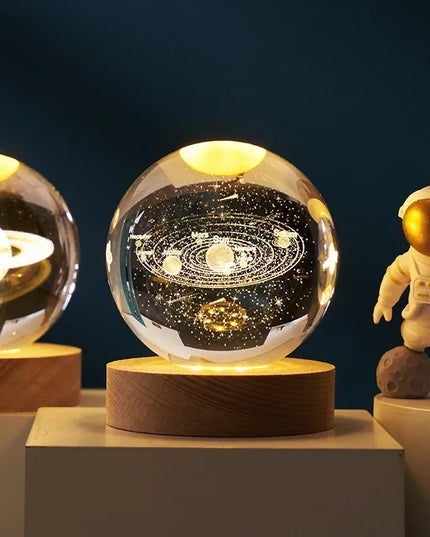 Aesthetic Moon and solar system Crystal Sphere  Clear Glass Galaxy Globe Night Light art