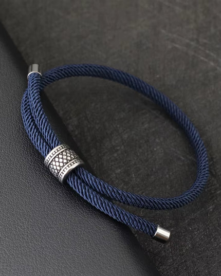 Mens classic Adjustable Nylon Cord Chain Viking Bracelet- Navy Blue