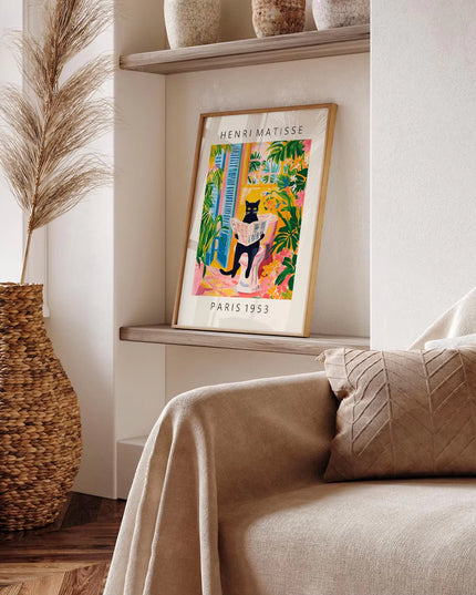 Cat on toilet canvas print matisse style bathroom wall art -no frame