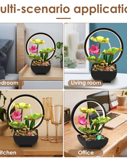 Fortune Fountain - Tabletop Water USB Powered Relaxation indoor waterfall fountain with lights