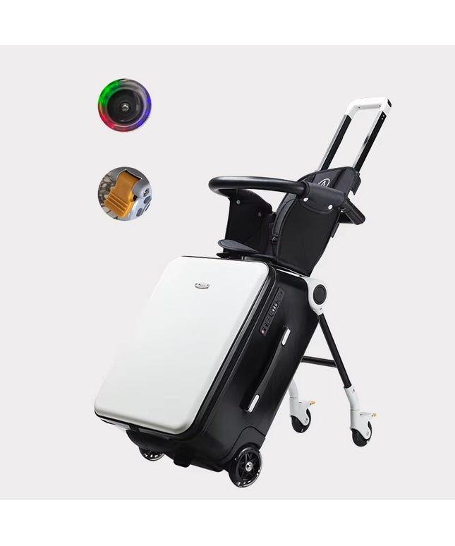Strolluggage -20inch travel rolling luggage with very durable kids seat and support wheels leg 