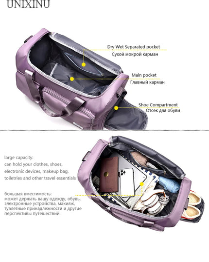 Women's 35L capacity Large waterproof Carry on Travel Bag , Duffle Bags , gym bag with Shoe Compartment 