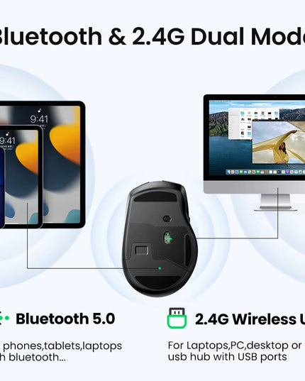 Ergonomic Wireless Mouse – Silent Click, 4000 DPI, 6 Buttons, 5.0 Bluetooth 