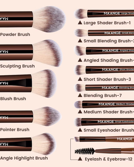 Maange 13Pcs set -Premium Synthetic Hairs Makeup Brushes Soft Gentle for Foundation Eyeshadow Powder with 2Pcs Air Cushion Puffs Kit