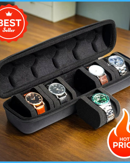 1Pc 5-Slot Watch Case | Hard Shell Travel Organizer with Pillow Insert 
