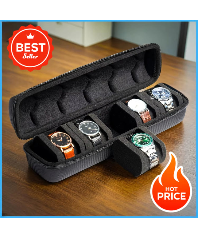 1Pc 5-Slot Watch Case | Hard Shell Travel Organizer with Pillow Insert 