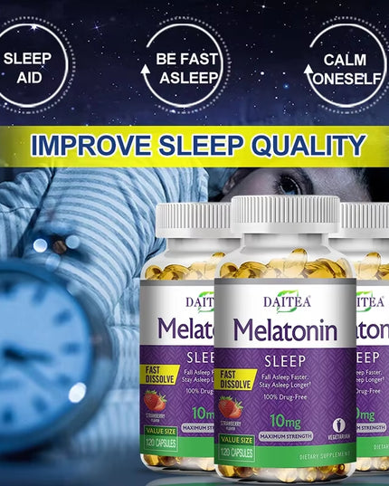 1 bootle / 60 strawberry flavored Melatonin 10Mg capsules for healthy and quick Sleep Dietary Supplement