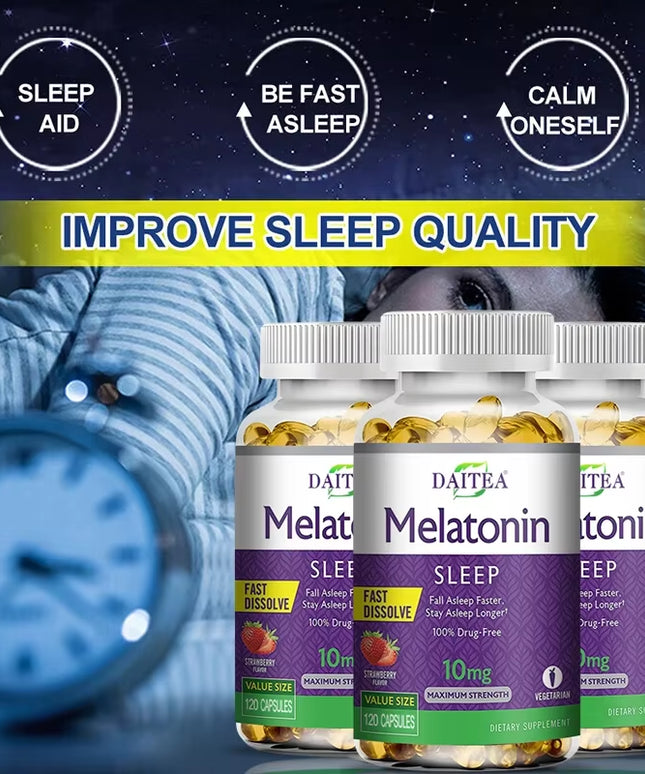 1 bootle / 60 strawberry flavored Melatonin 10Mg capsules for healthy and quick Sleep Dietary Supplement