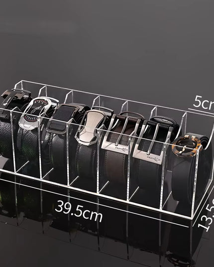 7 Grid Belt Organizer Boxes,Acrylic Belt Storage Holder for Closet,Display Case for Tie,Bow Tie