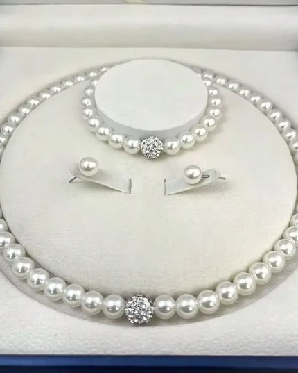 women's 3 PCS silver Pearl jewelry set (Necklace +Bracelet +Earring)