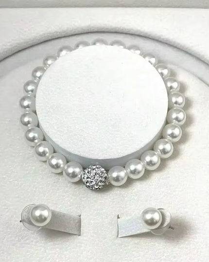 women's 3 PCS silver Pearl jewelry set (Necklace +Bracelet +Earring)