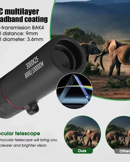 3000X25 Long Range HD Professional Monocular ,Mini Portable Telescope for Outdoor Camping and Hunting