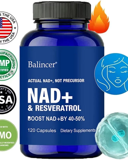 120 capsules NAD+ Supplements with Resveratrol + Vitamin B3, Boost Supplement - Supports Cellular Health