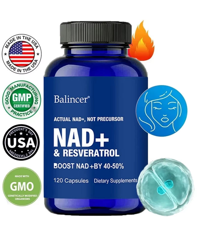 120 capsules NAD+ Supplements with Resveratrol + Vitamin B3, Boost Supplement - Supports Cellular Health