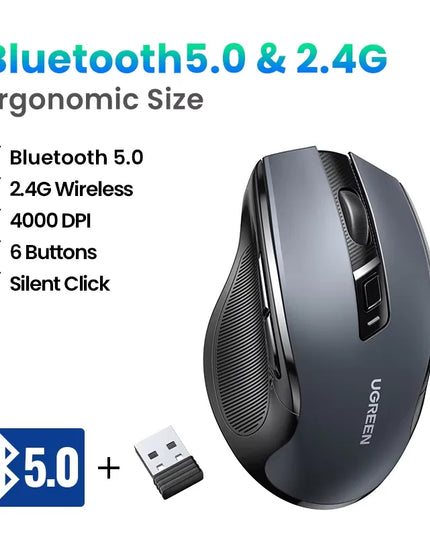 Ergonomic Wireless Mouse – Silent Click, 4000 DPI, 6 Buttons, 5.0 Bluetooth 