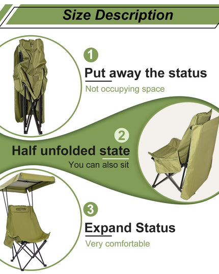 Portable Camping Chair with Shade Canopy, Foldable & Lightweight, Oversized for All, Easy to Open and Close-2pcs set