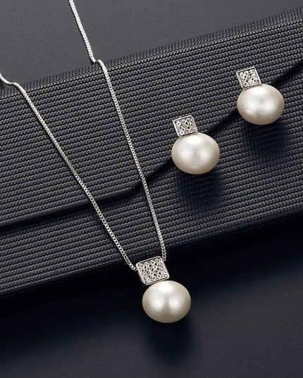 2 PCS imitation Pearl silver necklace and earirng set 