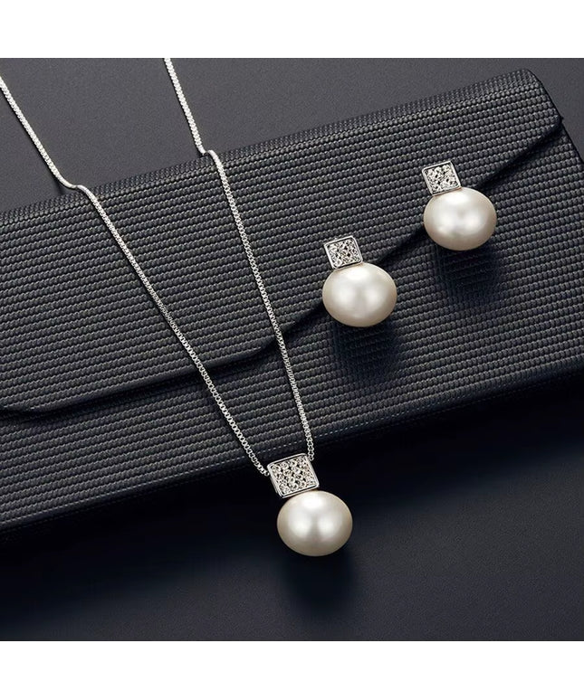 2 PCS imitation Pearl silver necklace and earirng set 