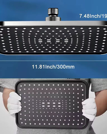 30Cm Large Size High Pressure Overhead Rain Shower Head Flow, 360° Rotation & Water Saving