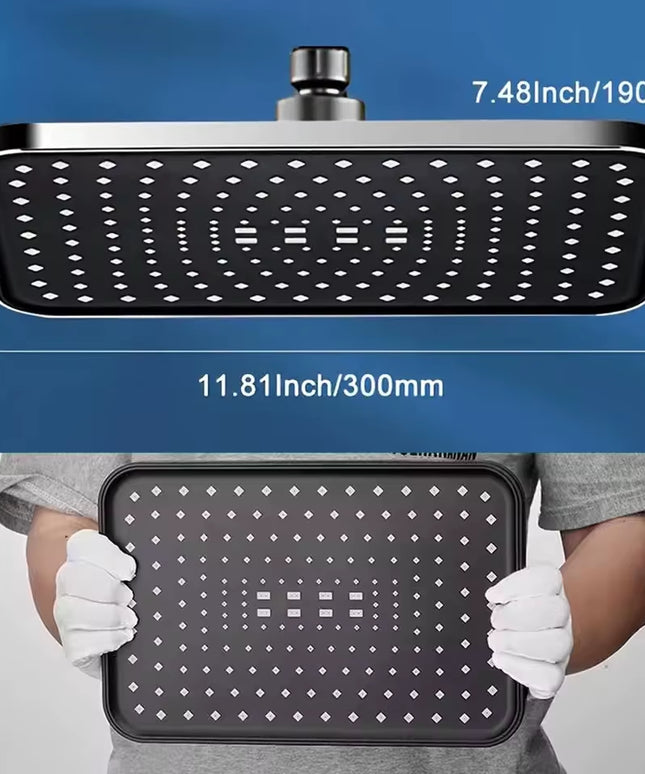 30Cm Large Size High Pressure Overhead Rain Shower Head Flow, 360° Rotation & Water Saving