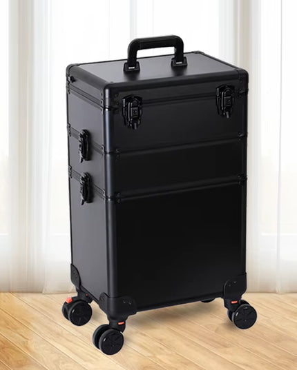 Professional Makeup Organizer Luggage with Led Lights Mriror - Large Cosmetic Trolley, Salon & Barber Case Rolling Cart for Hairstylists